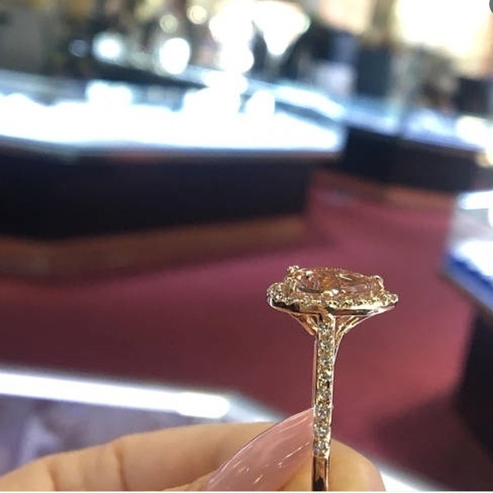 18K Rose Gold Filled Halo Morganite Ring - Picture 7 of 9